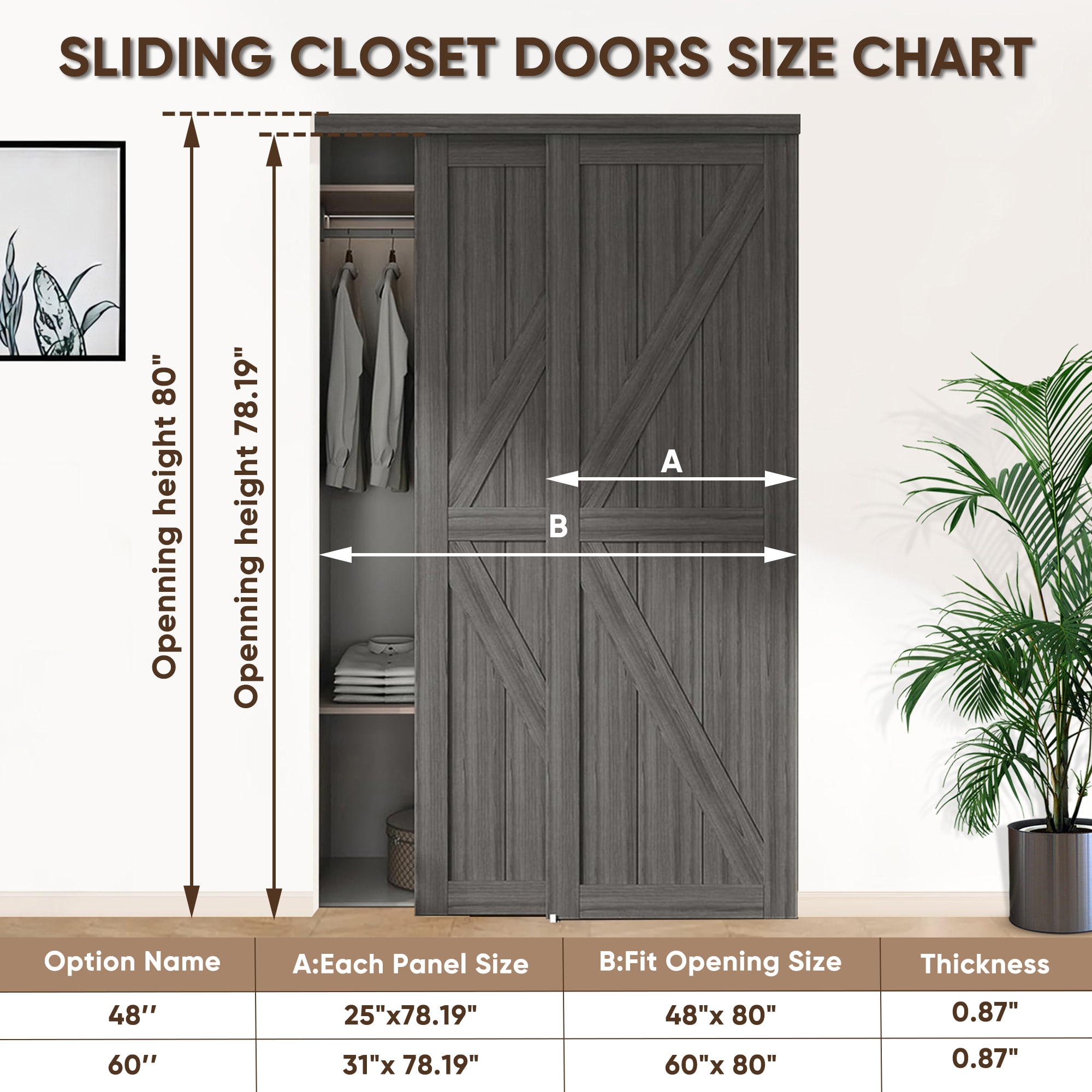 JUBEST 48"(Double 25") X80" Sliding Closet Door, K Style Bypass Closet Door With Hardware Kit & Matching Fascia, Preassembled Solid Wood Slab With Water-Proof PVC Surface, Easy To Install, White_voghion.com